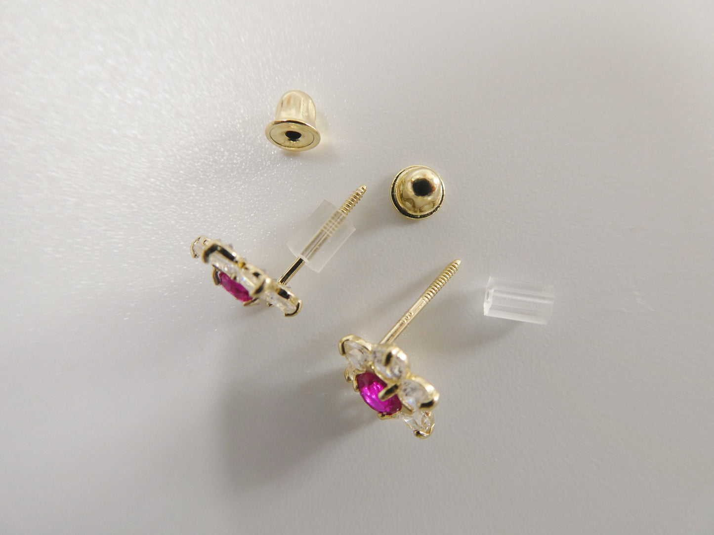 10k real solid yellow gold birthstone screw back earrings large flower shape