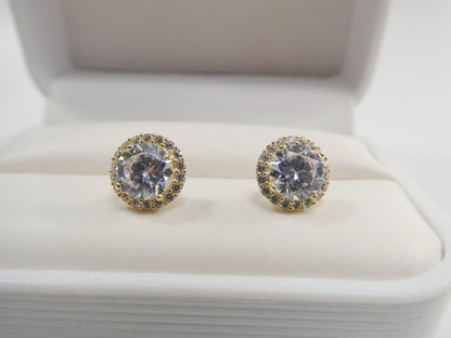 Real 10k Solid Yellow Gold Push Post Circle Stud Earrings