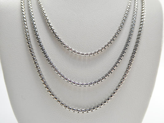 real 925 sterling silver round box chain 14k white gold tone finish