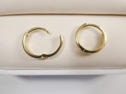 Real 10k Solid Yellow Gold 12mm High Polish Plain Hoop Huggie Earrings