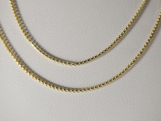 14k real solid yellow gold tiny small 2MM round box chain necklace