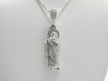 Real 925 Sterling Silver 16 Inch Box Chain And Saint Jude Small Pendent