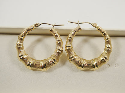 10k Real Solid Yellow Gold Bamboo Earrings
