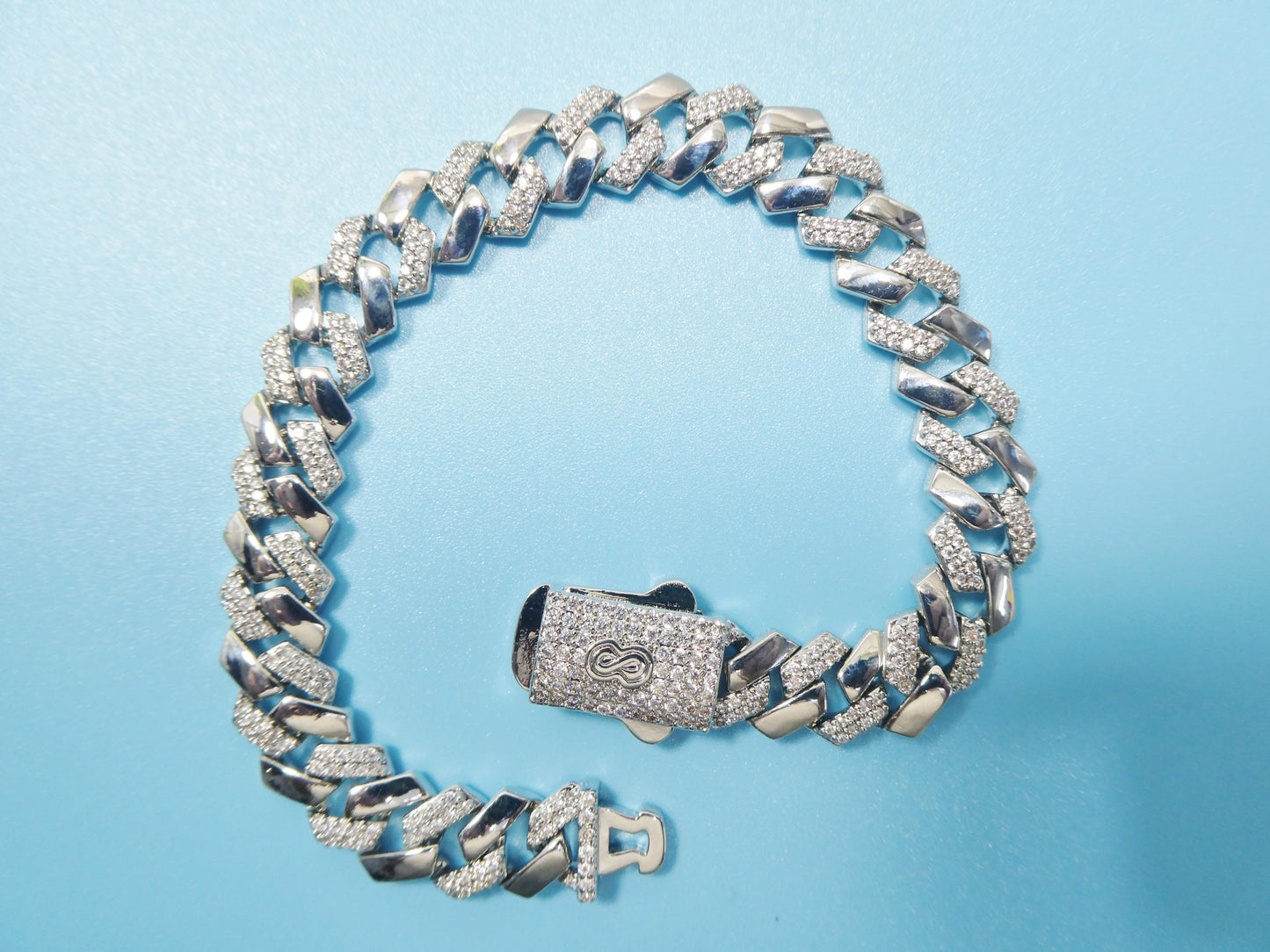 Monaco Cuban necklace brass rhodium plated 14k white gold filled 9mm