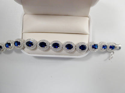 7 Inch Real 925 Sterling Silver Large Color Stone Ladies Bracelet