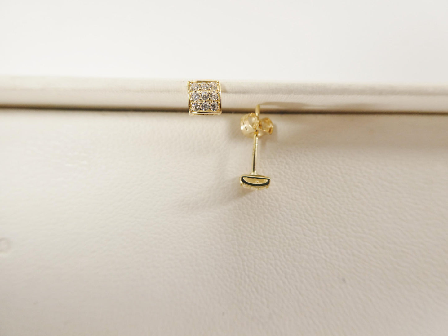 real 10k solid yellow gold puff square push post stud earring