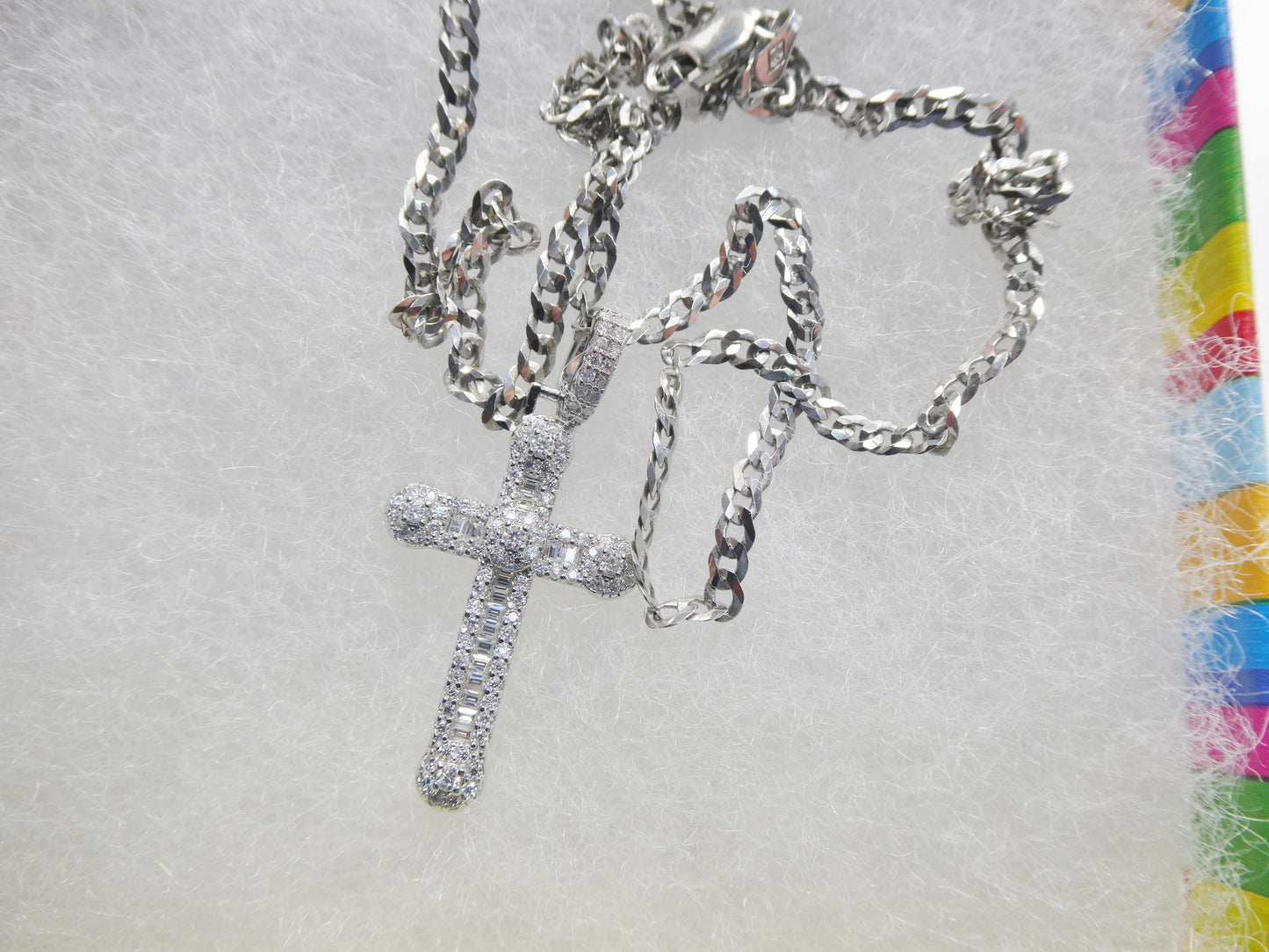 real 925 sterling silver 18 inch flat chain and moissanite cross pendent charm