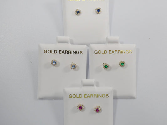 10k real solid yellow gold screw back children birth stone earring round shape