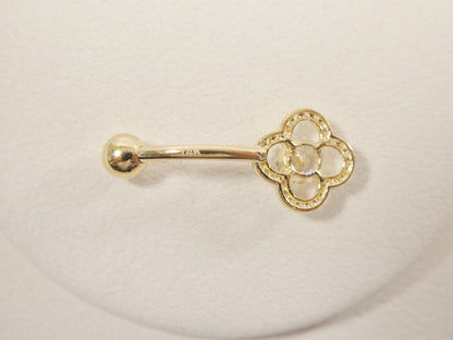 14k Real Solid Yellow Gold Flower Shaped Belly Button Ring Piercing