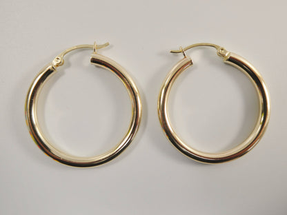 Real 10k Solid Yellow Gold Plain High Polish 30 mm Hoop Huggie Earrings