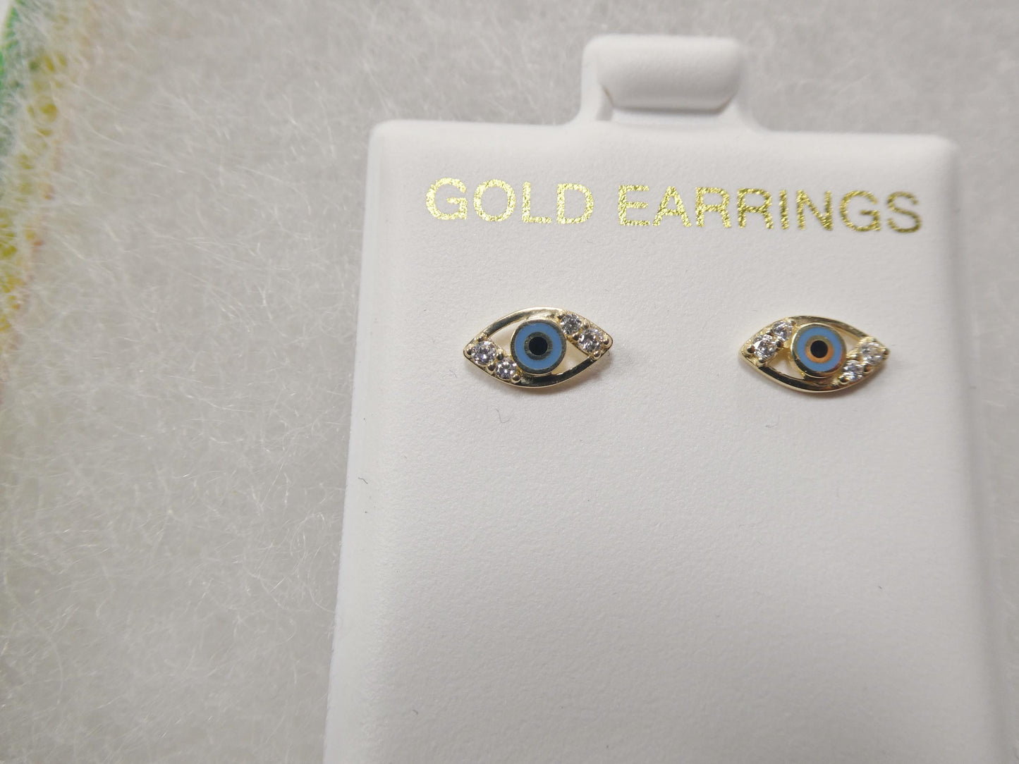 10k real yellow gold evil eye push post earrings