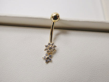 14k Real solid Yellow Gold Flower Bar Belly Button Ring Piercing