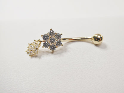 14k Real Solid Yellow Gold Flower Shaped Belly Button Ring Piercing
