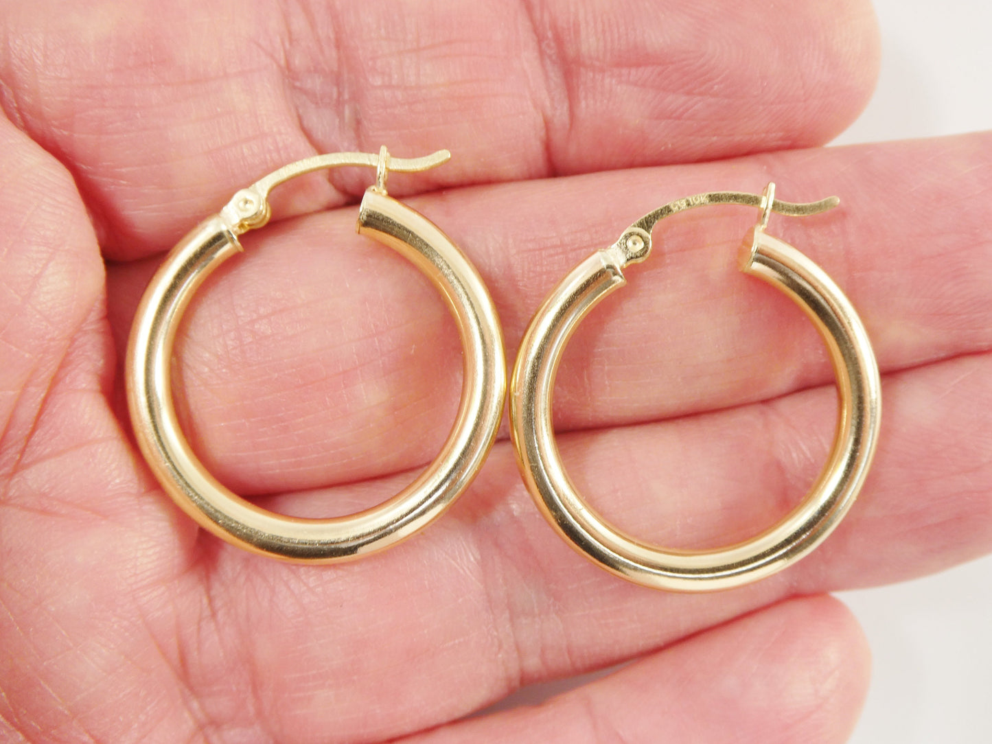 real 10k solid yellow gold plain high polish 25mm hoop huggie earrings