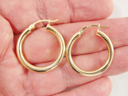 Real 10k Solid Yellow Gold Plain High Polish 25mm Hoop Huggie Earrings