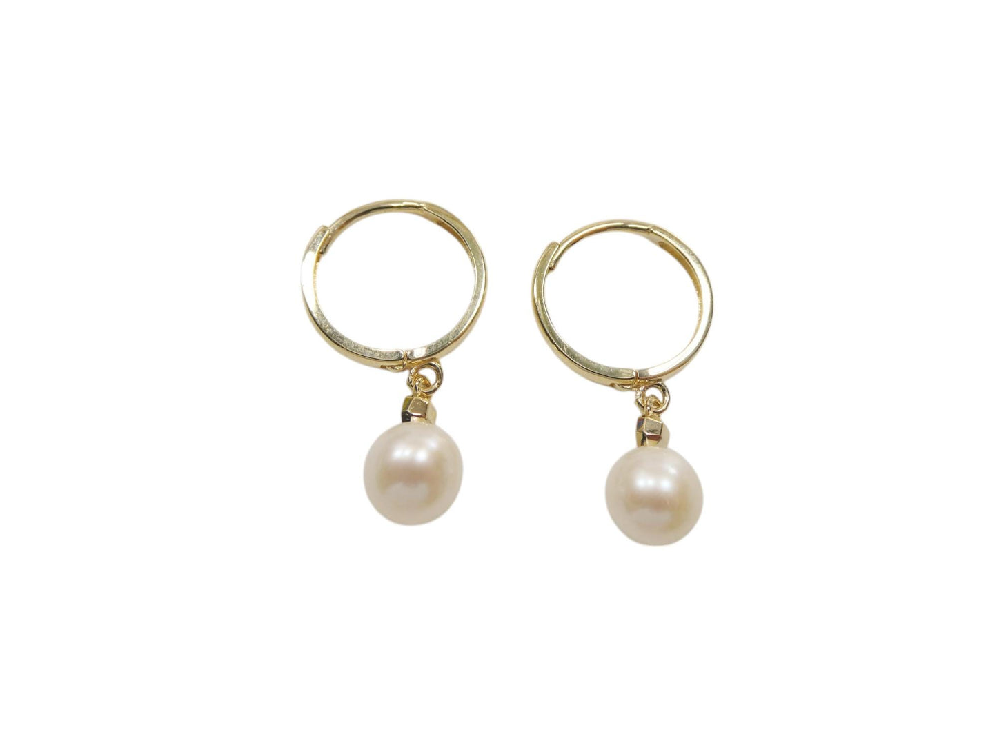 real 10k solid yellow gold cultured freshwater pearl hoop huggie earrings