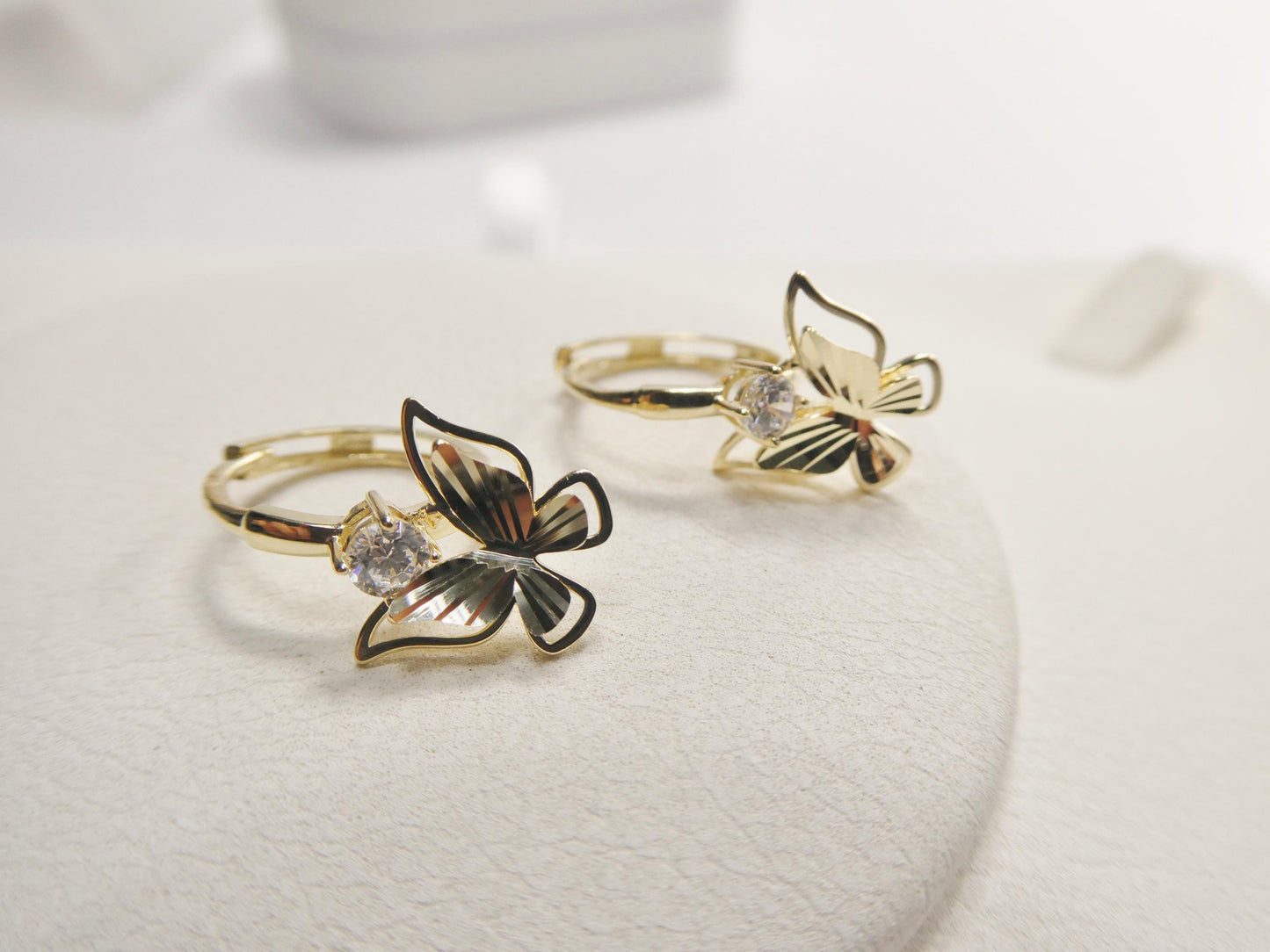 real 10k solid yellow gold designer butterfly hoop huggie earrings