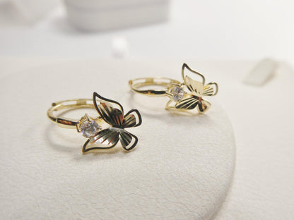 Real 10k Solid Yellow Gold Designer Butterfly Hoop Huggie Earrings