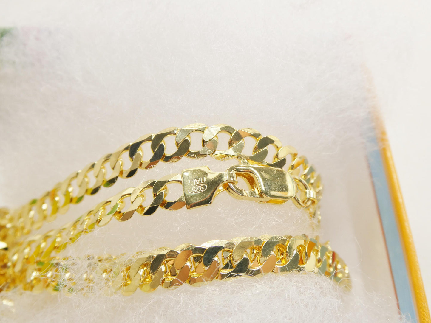 real 925 sterling silver 6MM Italian solid chain yellow gold finish lobster lock clasp