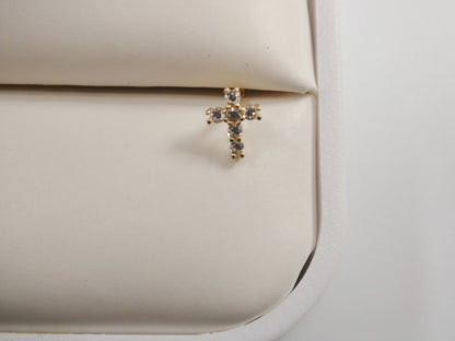 14k Real Solid Yellow Gold Cross Nose Ring