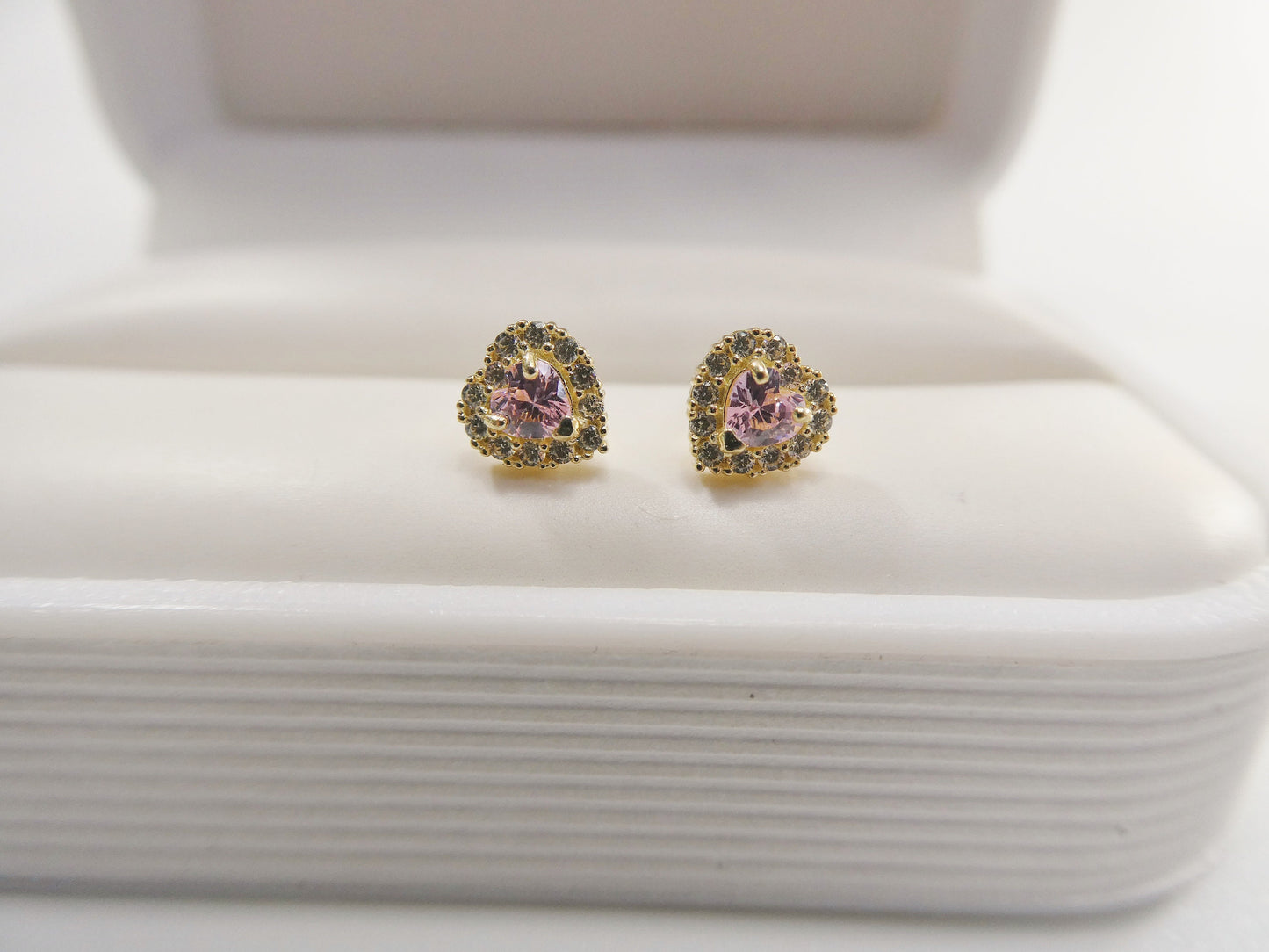 10k real solid yellow gold screw back children birth stone earrings heart shape