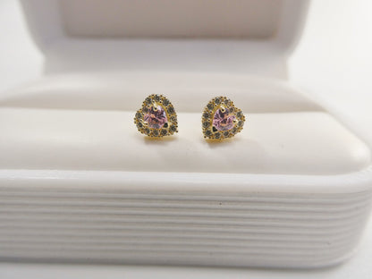 10k Real Solid Yellow Gold Screw Back Children Birth Stone Earrings Heart Shape