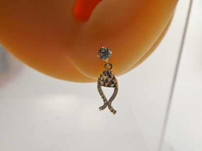 Real 10k Solid Yellow Gold Fish Dangling Push Post Earrings