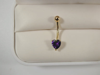 14k Real Solid Yellow Gold Heart Color Belly Ring