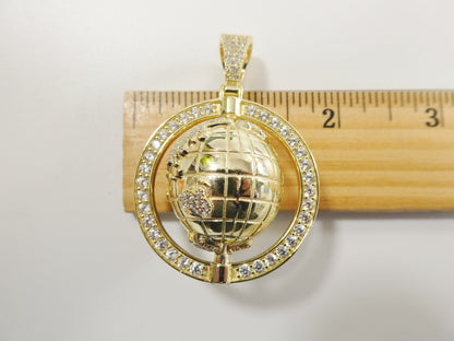 Real 925 Sterling Silver Globe Charm Pendent 14k Yellow Gold Finish