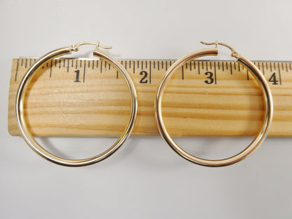Real 10k Solid Yellow Gold Plain High Polish 45 mm Hoop Huggie Earrings