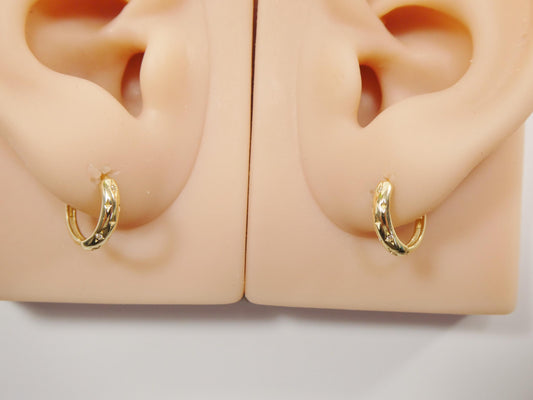 real 10k solid yellow gold cz earring / cartilage daith hoop huggie earring