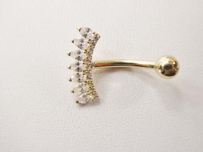 14k Real Solid Yellow Gold Flower Bar Belly Button Ring Piercing
