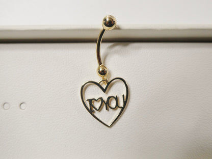 14k Real Solid Yellow Gold Heart I Love You  Belly Button Ring Piercing