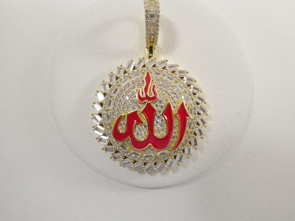 Real 925 Sterling Silver Large Muslim Allah Pendent Full Ice Stone Charm