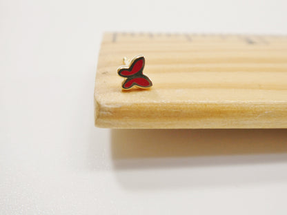 14k Real Solid Yellow Gold Red Butterfly Enamel Stud Nose Ring
