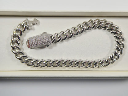 Real 925 Sterling Silver 7mm Solid Monaco Style 14k White Gold Color Finish