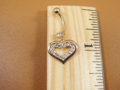 14k Real Solid Yellow Gold Heart Dangling Belly Ring