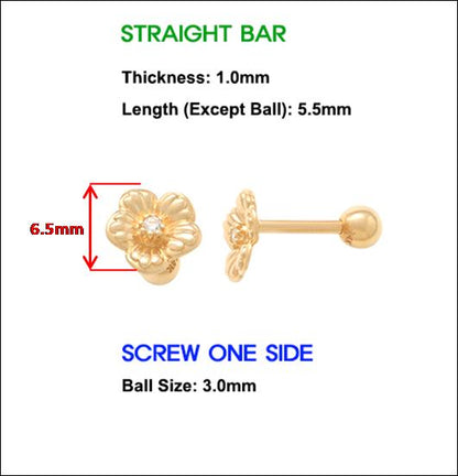 14k Real Solid Yellow Gold Cartilage Flower Body Ring Piercing