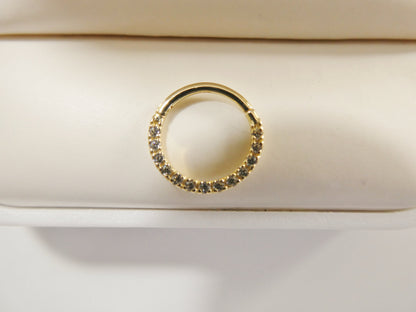 14k Real Solid Yellow Gold CZ Hoop Earring Cartilage Daith Ring Piercing