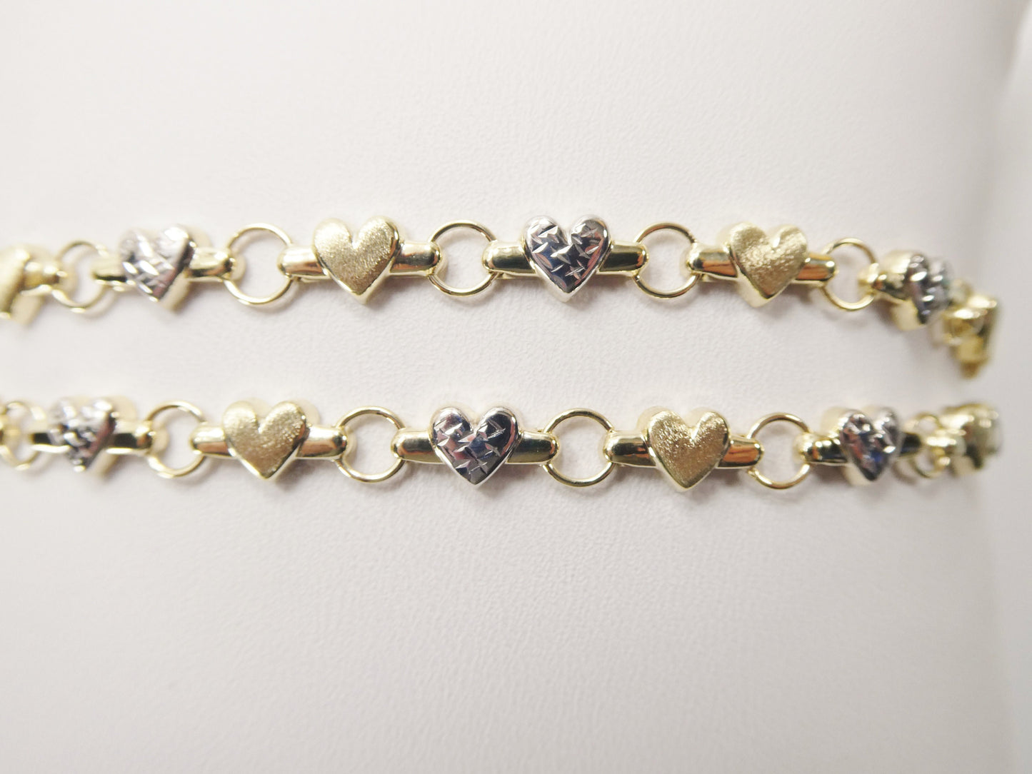 real 10k solid yellow gold 5.5/ 6.5 inch children/women xo heart two tone bracelet