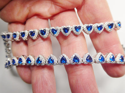 Real  925 Sterling Silver Heart Sapphire Stone Color Necklace