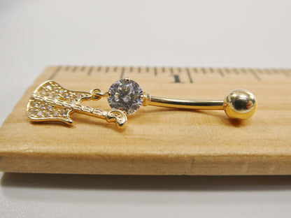 14k Real Solid Yellow Gold Guitar Dangling Belly Button Ring Piercing
