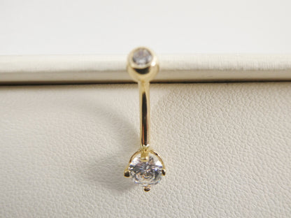 14k Real Solid Yellow Gold 5mm Stone Dangling Belly Button Ring Piercing