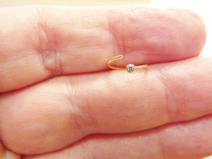 14k Real Solid Yellow Gold CZ Hoop Earring Cartilage Daith Ring Piercing