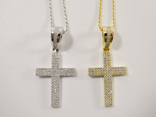 real 925 sterling silver 14k yellow / silver color 18 inch robe chain and cross pendent