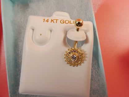 14k Real Solid Yellow Gold Round Shape Belly Button Ring Piercing