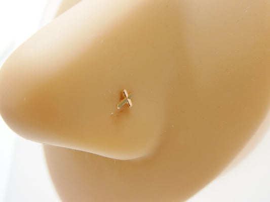 14k real solid yellow gold diamond cut twist cross nose ring