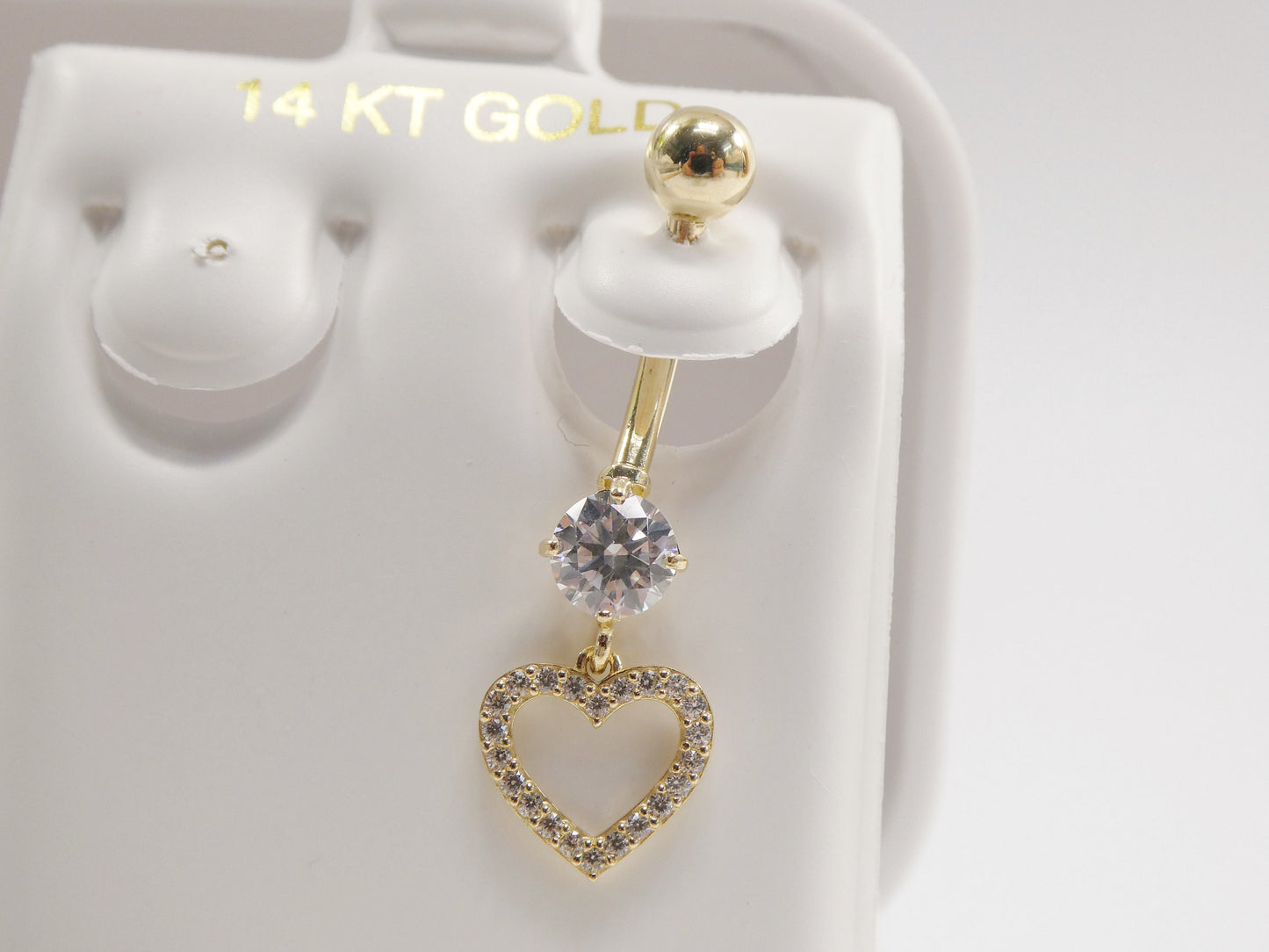 14k real solid yellow gold dangling heart belly button ring piercing
