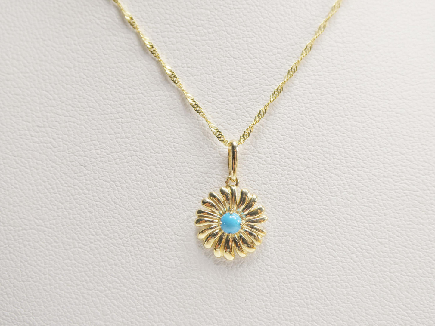 10k Yellow Gold Singapore Chain Necklace flower turquoise Pendant