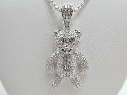 Real 925 Sterling Silver Teddy Bear Pendent and 2mm 18 Inch Moon Cut Chain